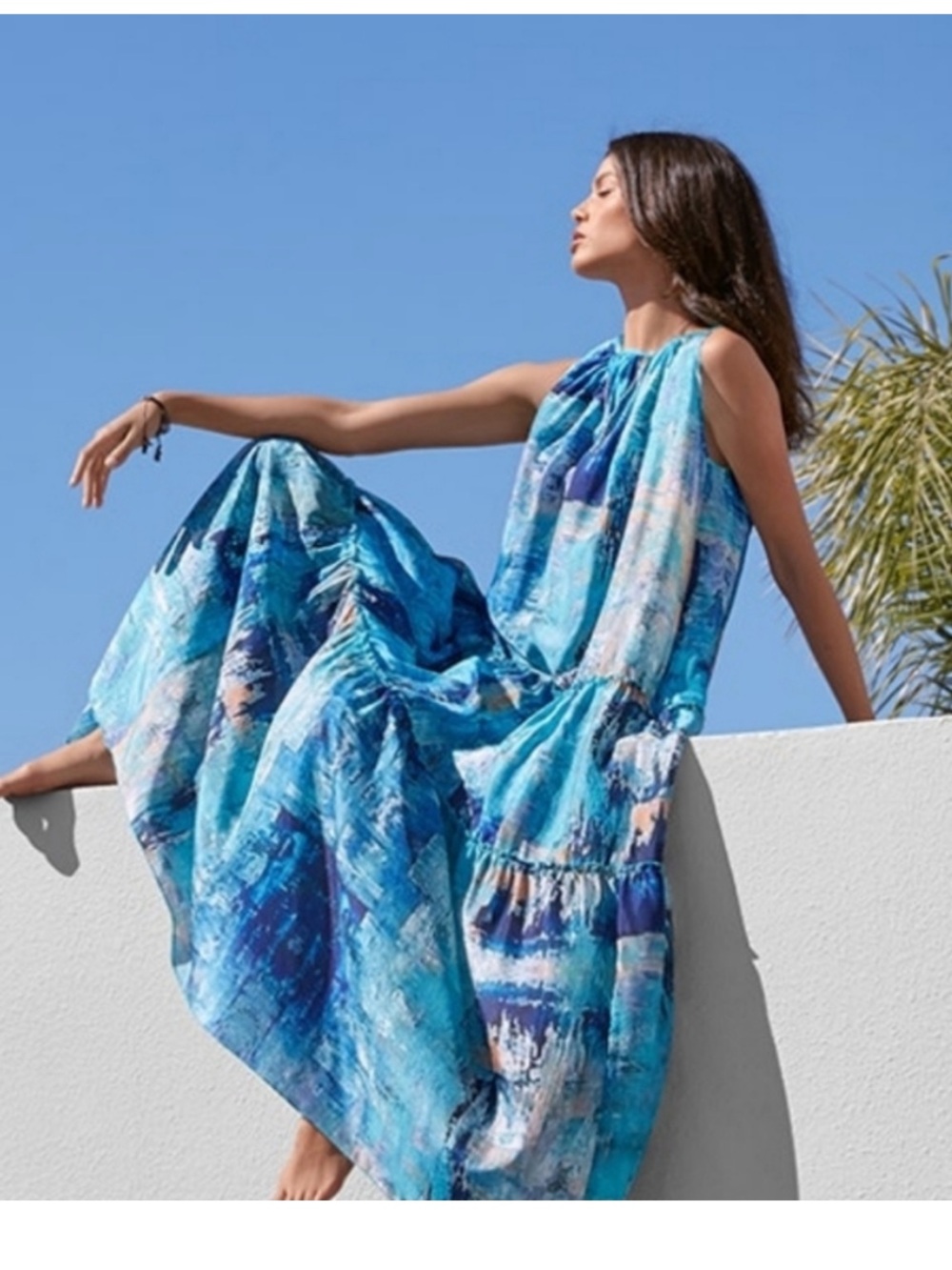 Johnny Was Mint Tiered Silk Dress